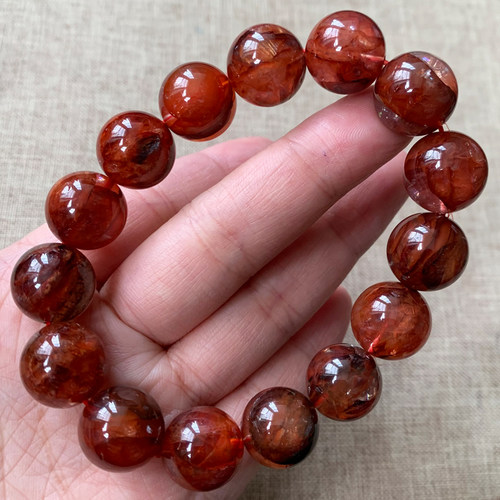 天然原色牛血红红胶花手链异象女