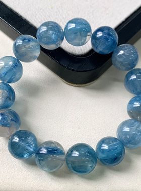 天然冰透石英质玉共生蓝晶石手链