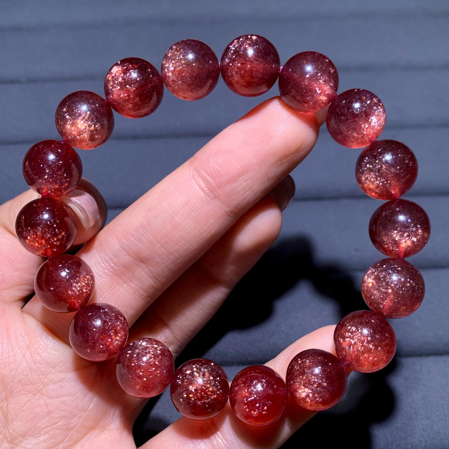 天然星光草莓晶单圈手链老矿粉嫩桃花粉晶水晶饰品送礼物情侣女生