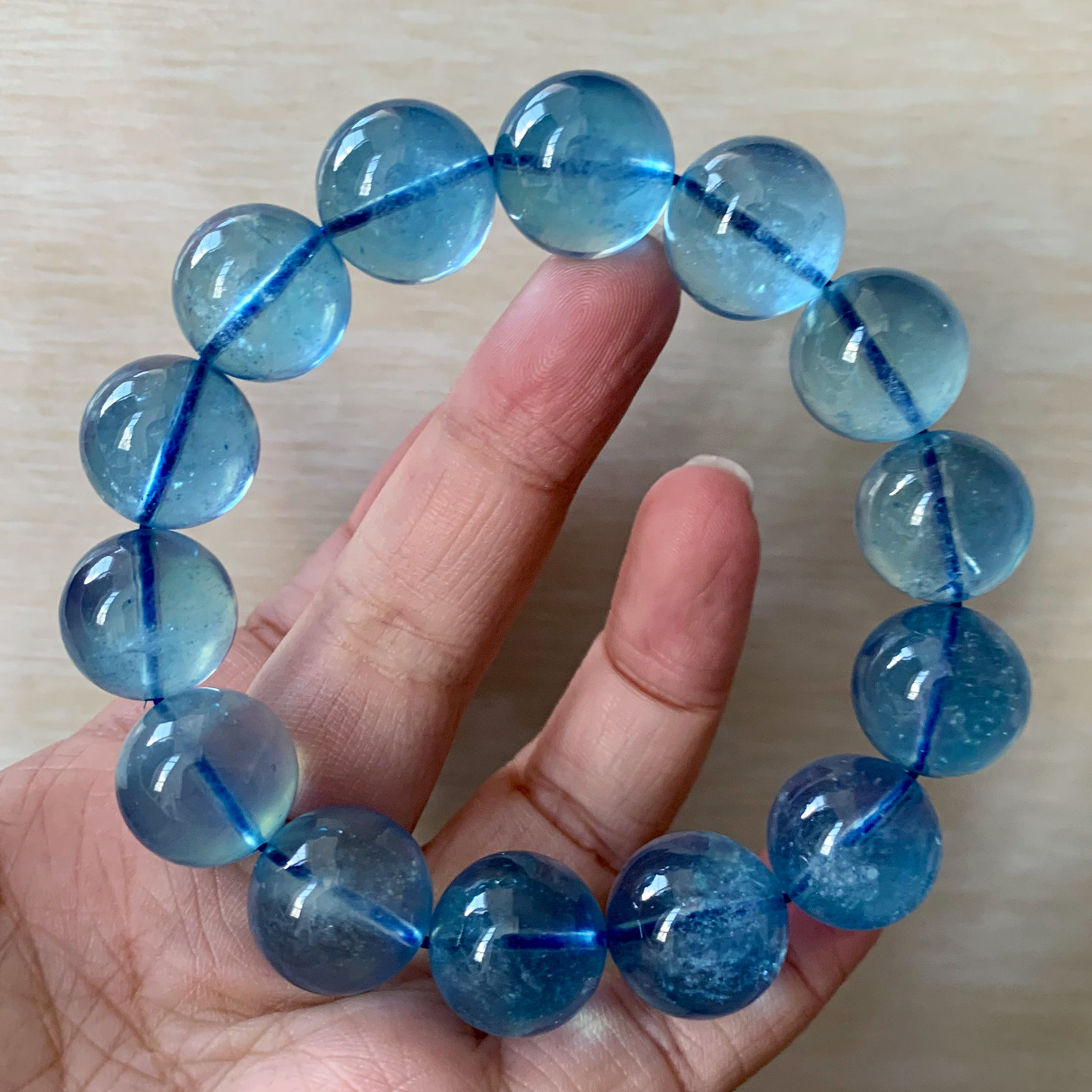 天然冰透星光魔鬼蓝海蓝宝手串蓝水晶宝石手链单圈一物一图男女款