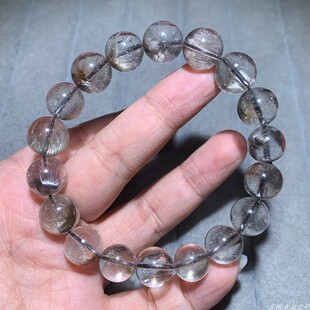 天然黑发晶黑银钛晶手链板猫眼水晶男女单圈手串白银发晶礼物饰品