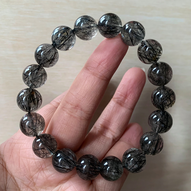 天然巴西顺发黑发晶手链浓密发丝