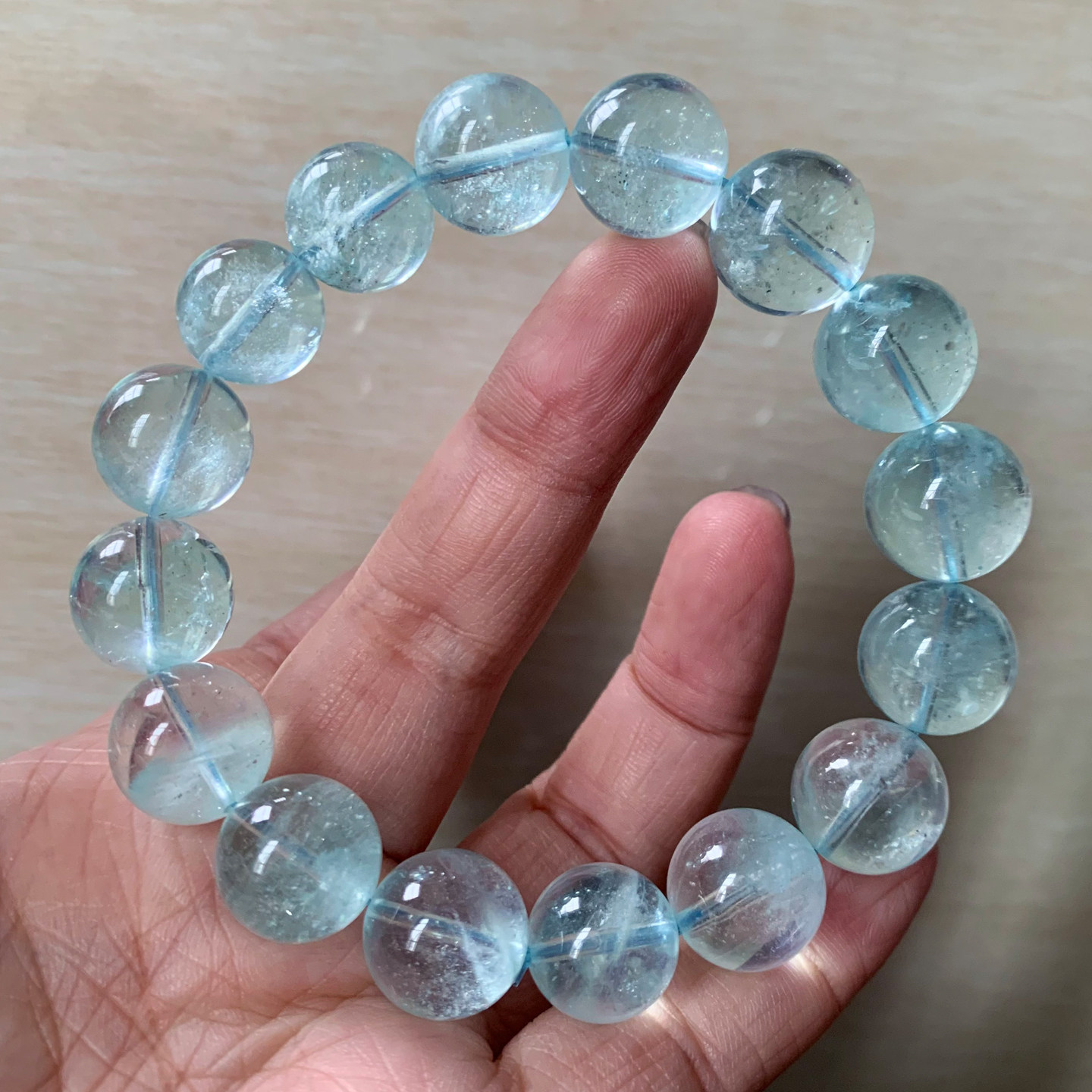 天然冰湛蓝碎碎冰海蓝宝手链巴西绿柱石水晶宝石手串饰品礼物情侣