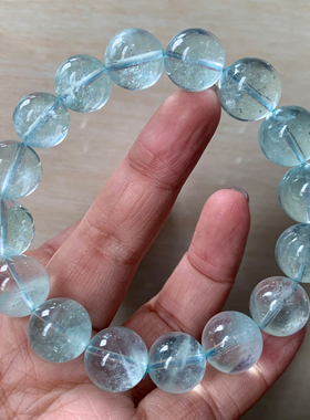 天然冰湛蓝碎碎冰海蓝宝手链水晶