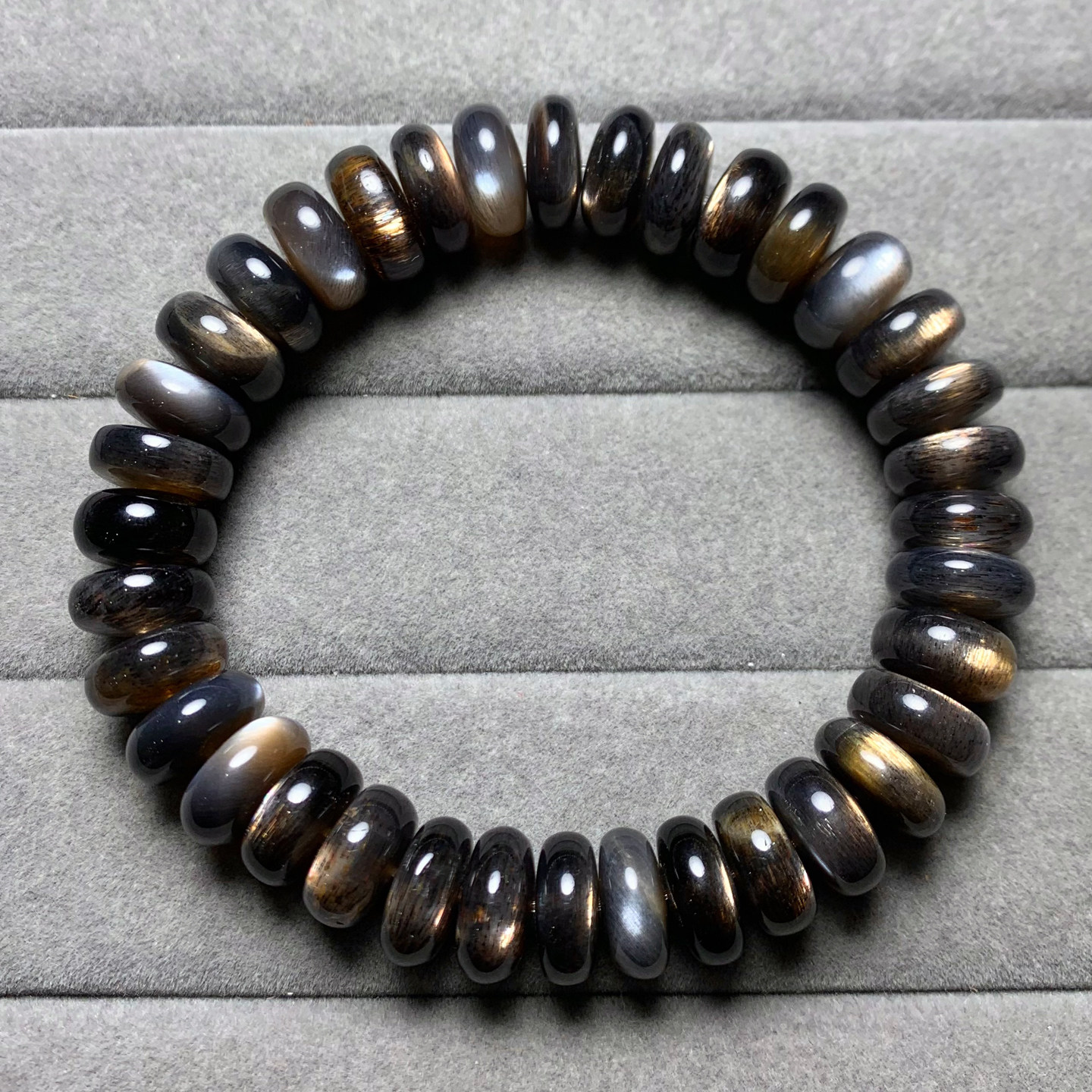 天然黑金骨干长石盘珠手串金黄色日光石随形手链饰品水晶情侣款女