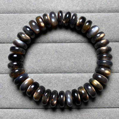 天然黑金骨干长石盘珠手串饰品女
