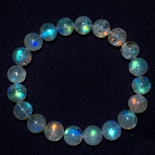 天然冰种马岛月光石单圈手链手串饰品女送礼物一物一图彩虹月光石