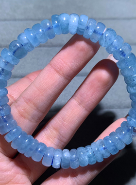 天然巴西冰种海蓝宝盘珠随形手链