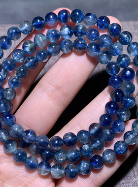 天然草莓蓝晶石三圈手链共生矿物蓝绿色宝石手串饰品礼物配饰情侣