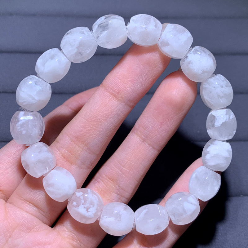 天然雪花幽灵菱形桶珠手链饰品女