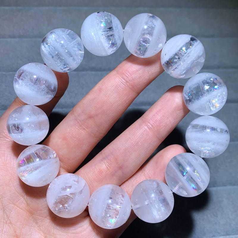 天然聚宝盆彩虹白幽灵单圈手链千层山水晶手串金字塔礼物一物一图