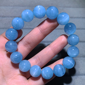 天然一线天猫眼海蓝宝手链巴西绿柱石水晶甜美手串送饰品送礼物女