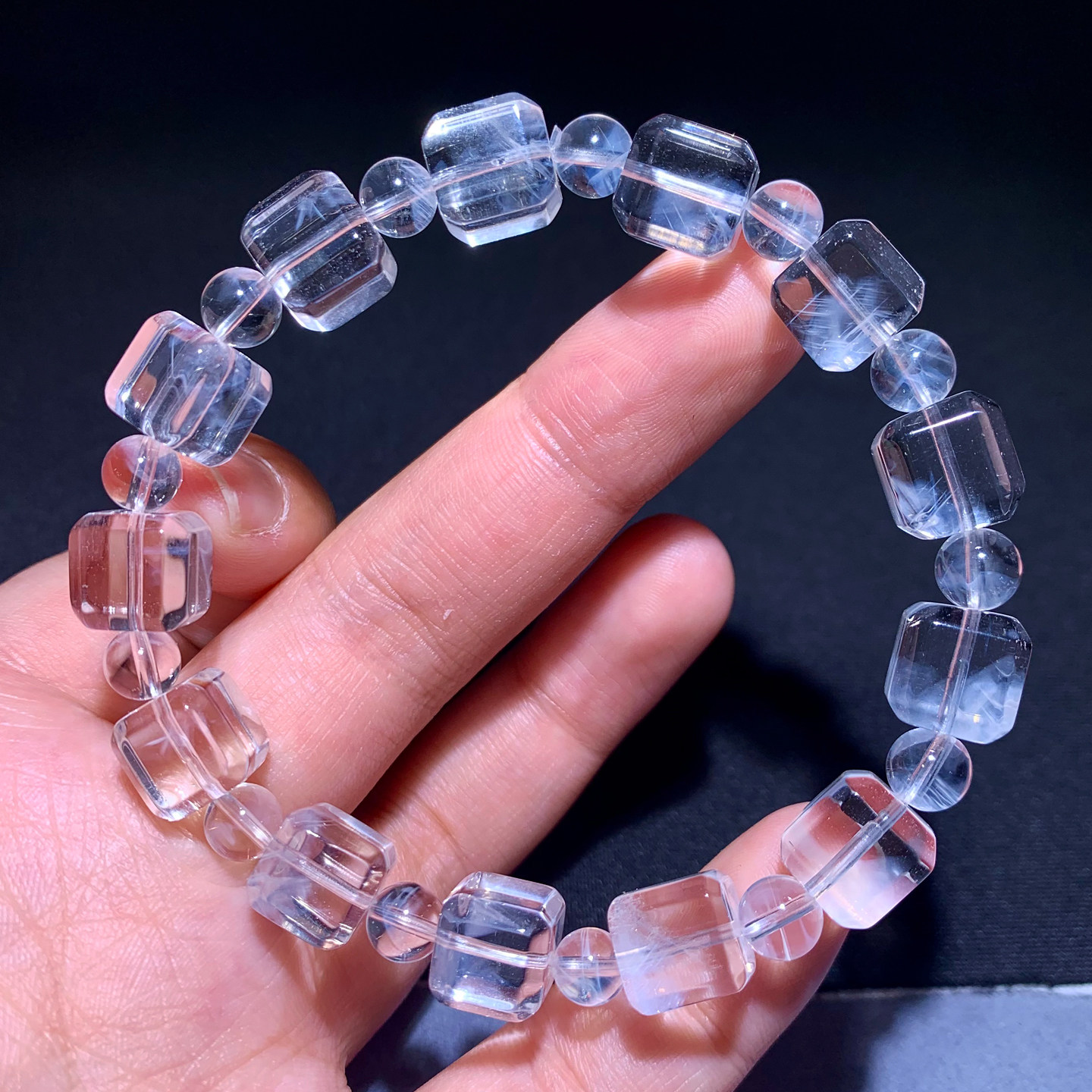 天然冰透蓝针方糖手链随形异象女