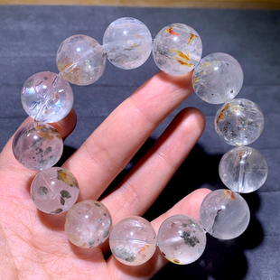 天然黄铜矿手链单圈冰透黄铁矿石水晶共生胶花手串民族风饰品男女