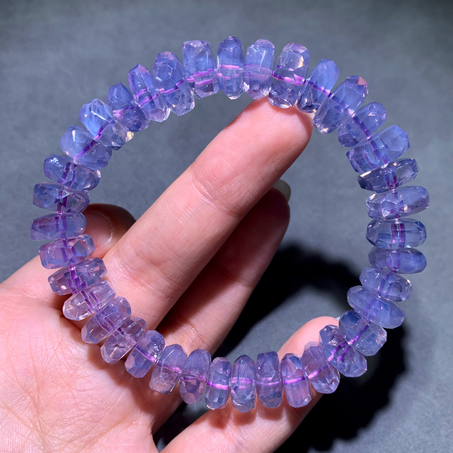 天然梦幻紫玉晶刻面单圈手链盘珠