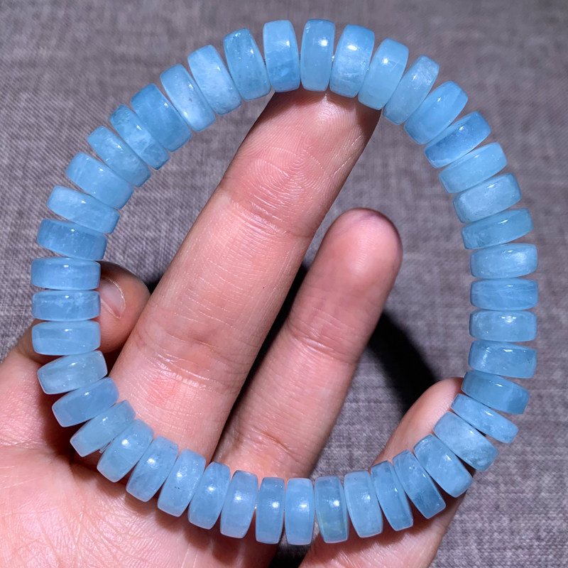 天然巴西冰种海蓝宝盘珠随形手链单圈绿柱石手串水晶饰品礼物男女