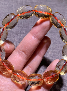 天然黄水晶桶珠刻面手串礼物饰品