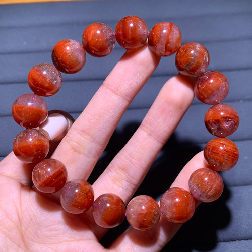 天然红极光水晶单圈手串玫瑰黑红