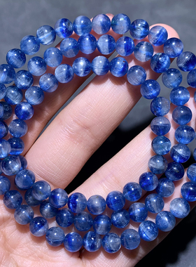 天然半盆蓝晶石三圈手链共生矿物蓝绿色手串蓝宝石饰品情侣礼物女