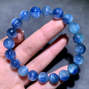 天然冰透原色蓝晶石手链小颗粒猫眼共生矿物蓝绿色手串饰品情侣款