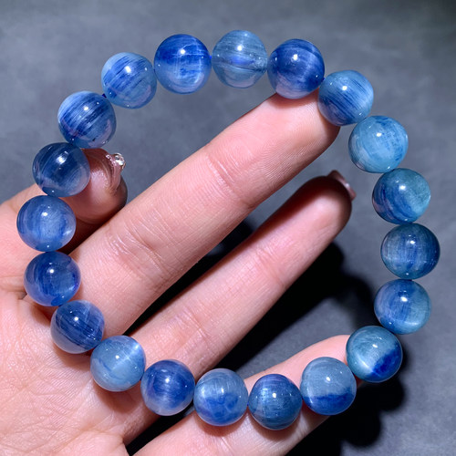 天然冰透原色蓝晶石手链情侣饰品