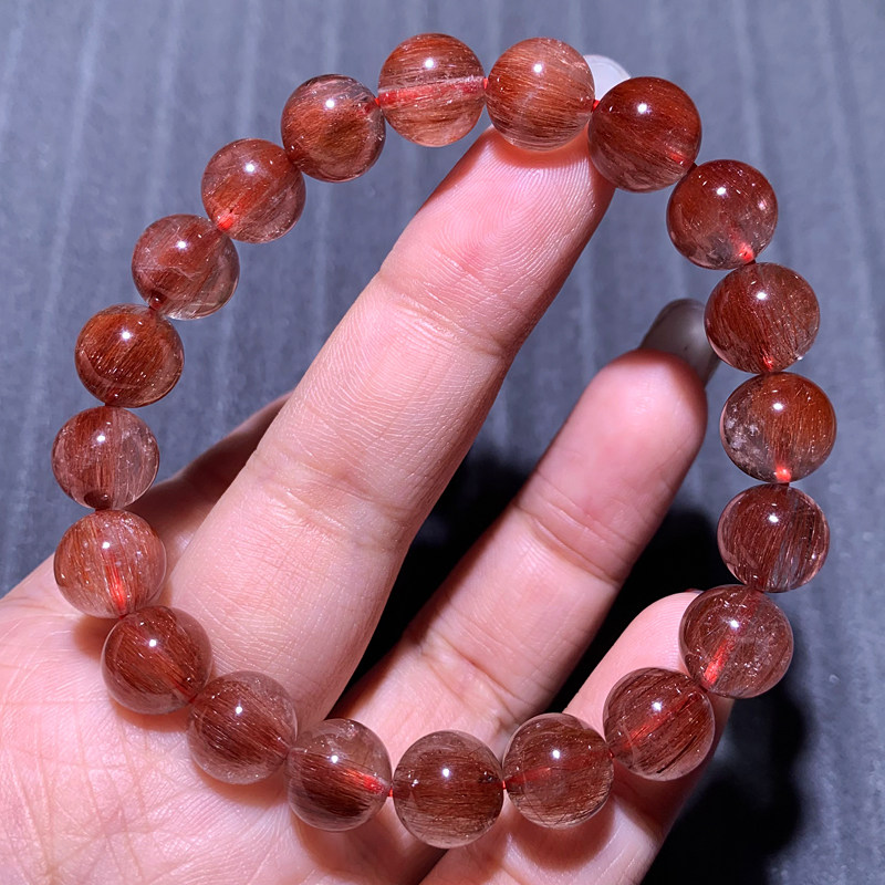 天然顺发红铜发晶单圈手链水晶巴西铜钛晶手串饰品礼物男女情侣款