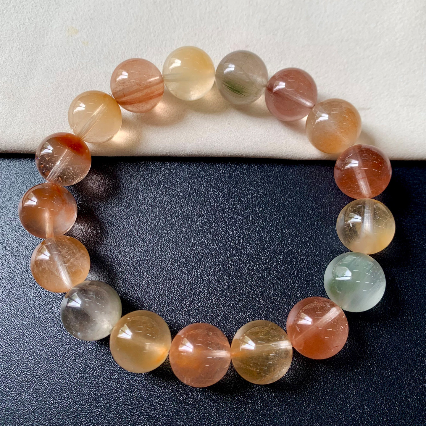 天然冰透彩兔毛顺发单圈手串水晶莹润发晶绒发手链情侣款送礼物女