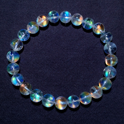 天然冰种马岛月光石单圈手链彩虹