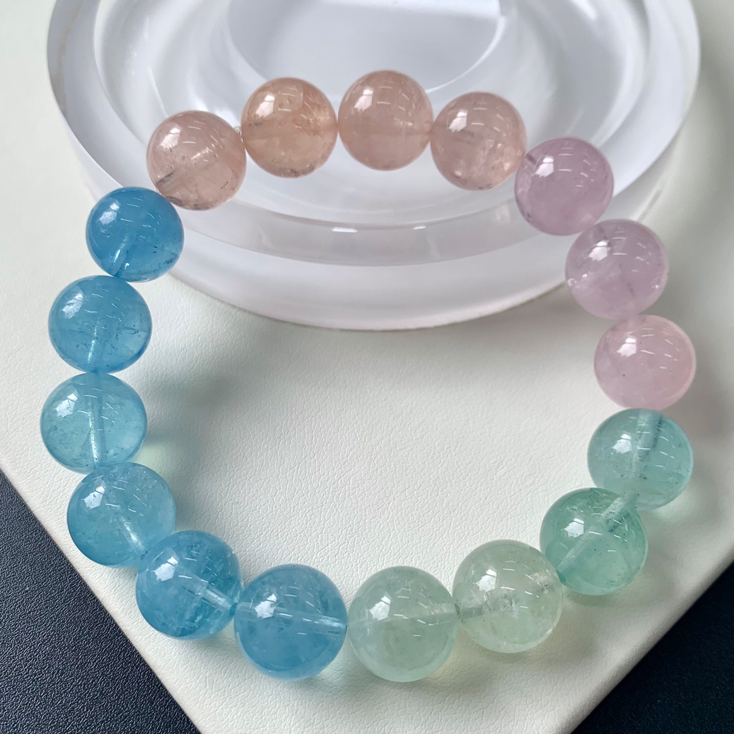 天然冰透摩根石手链渐变水晶绿柱石海蓝宝手串百搭饰品情侣款礼物
