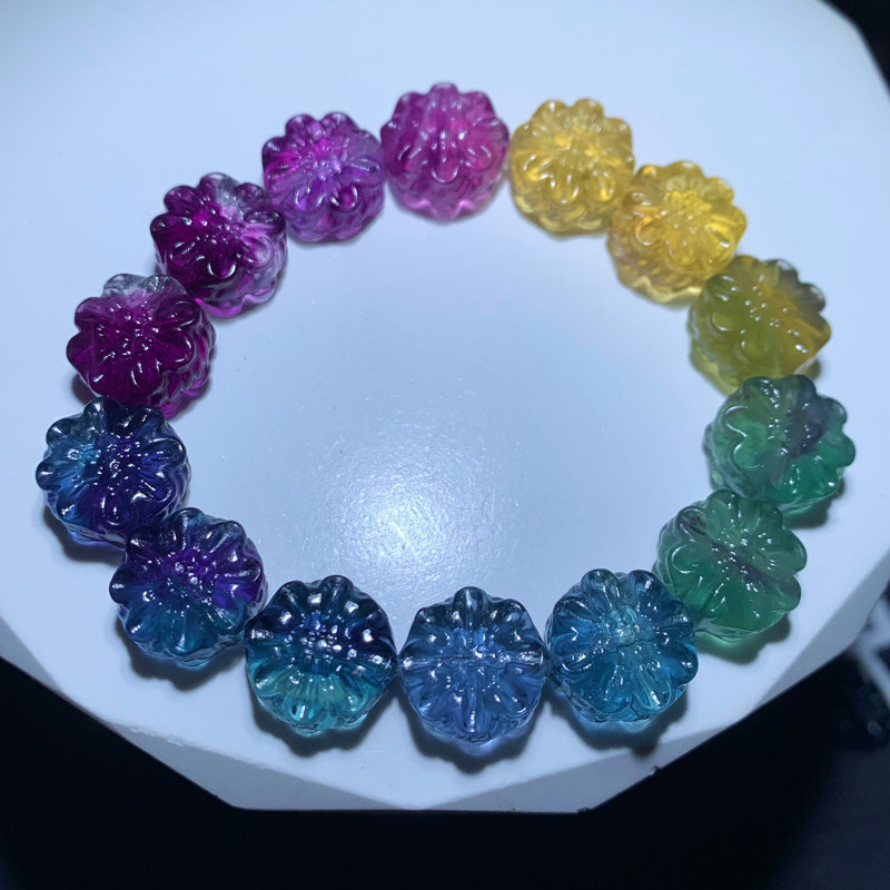 天然彩虹萤石小花随形手链饰品女