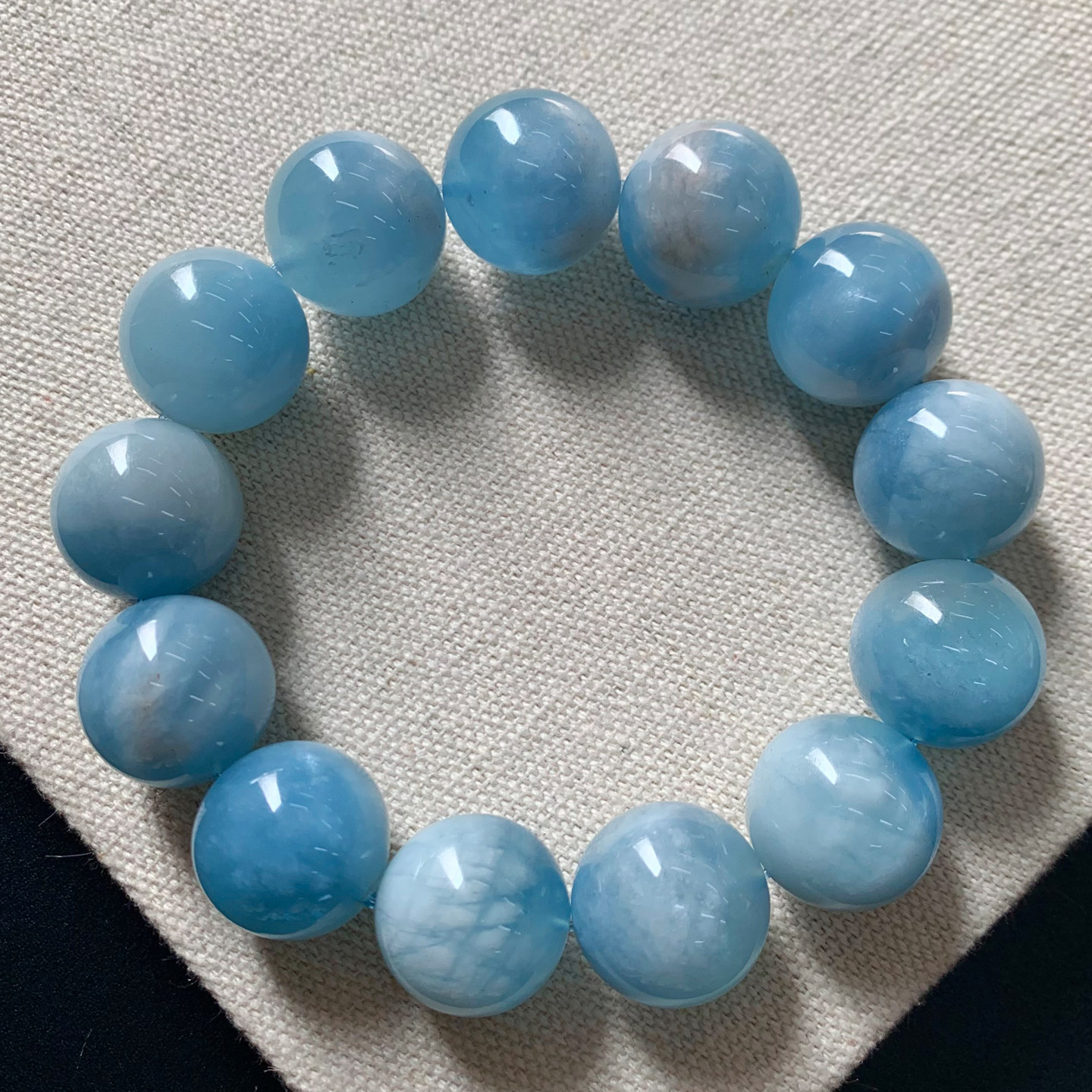 天然蓝天白云海蓝宝手串共生矿物岛屿手链绿柱石水晶饰品礼物情侣