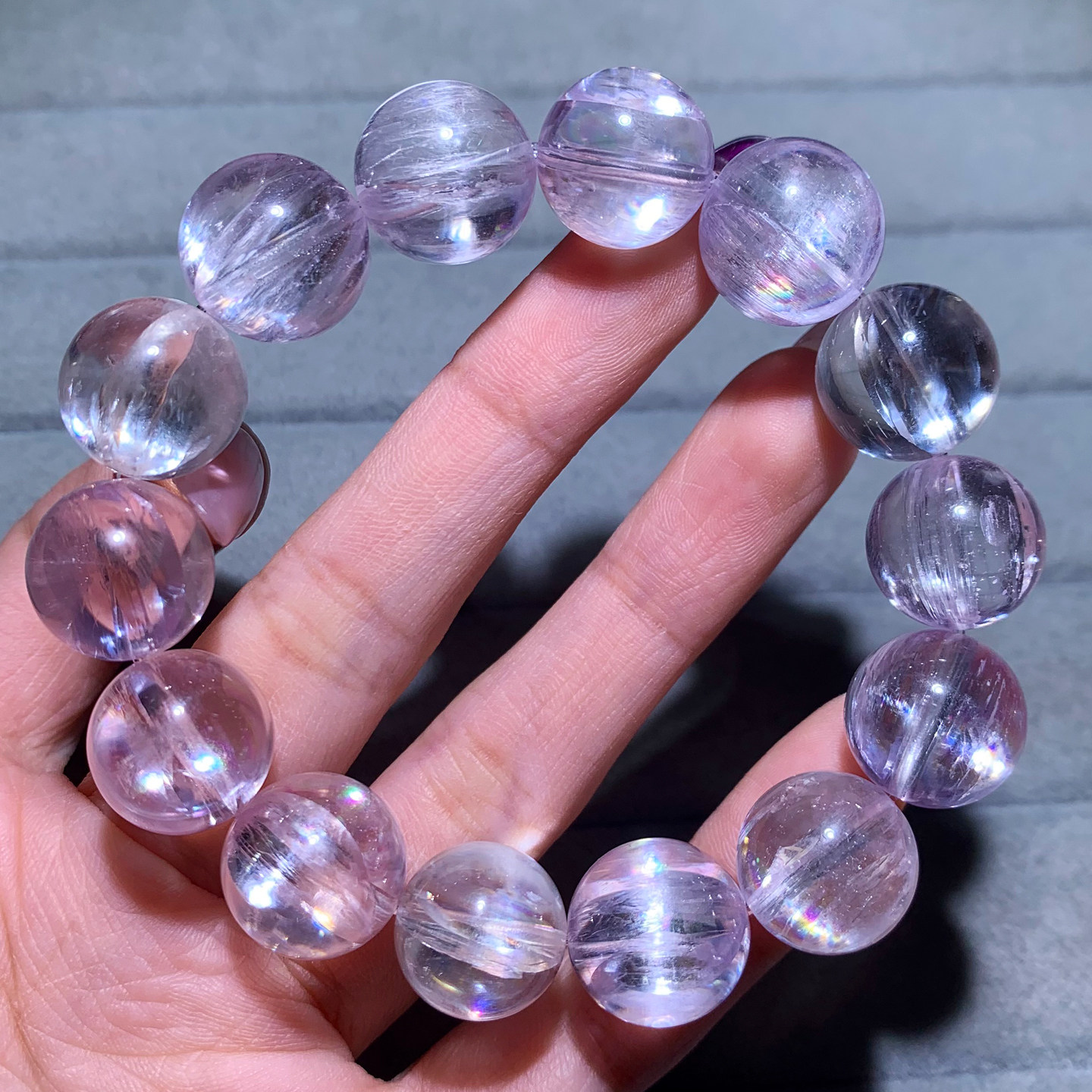 天然梦幻拉丝猫眼锂辉石单圈手链薰衣草水晶老矿情侣饰品送送礼女