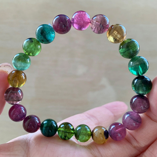 天然碧玺单圈手链彩虹碧玺手串西瓜饰品糖果色情侣款送生日礼物女