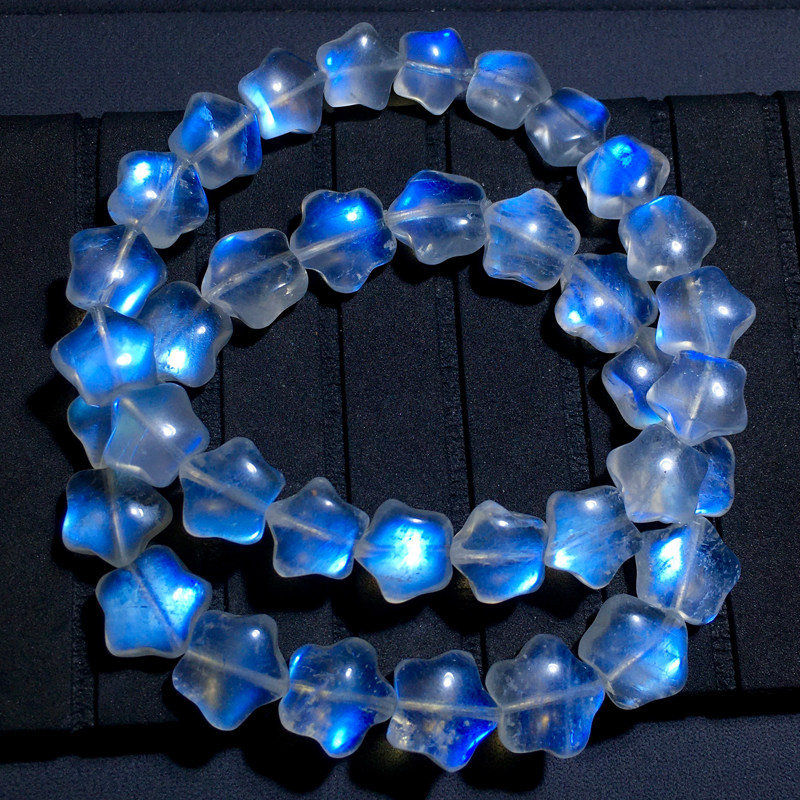 天然奶油体月光石星星单圈手链随形手串蓝水晶情侣款饰品送礼物女