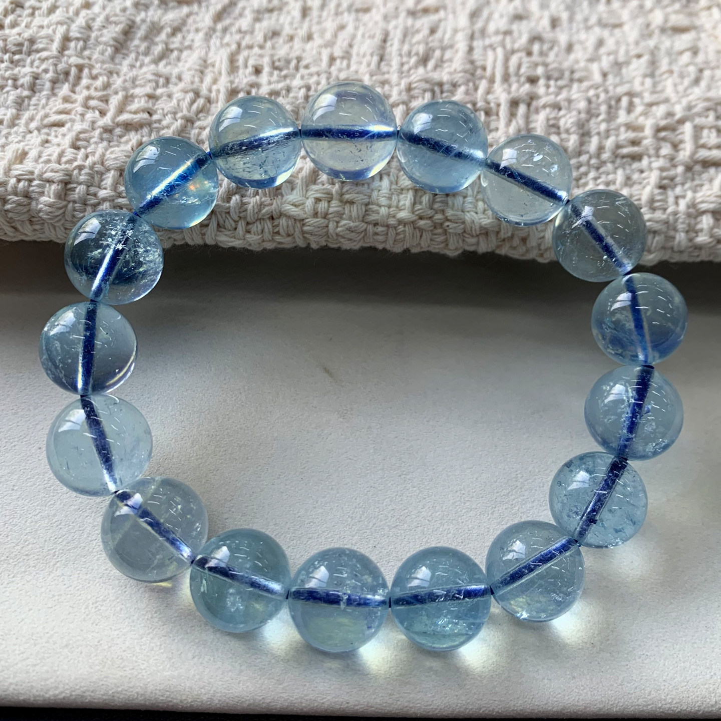 天然巴西碎碎冰海蓝宝单圈手串绿柱石水晶宝石湛蓝手链饰品礼物女