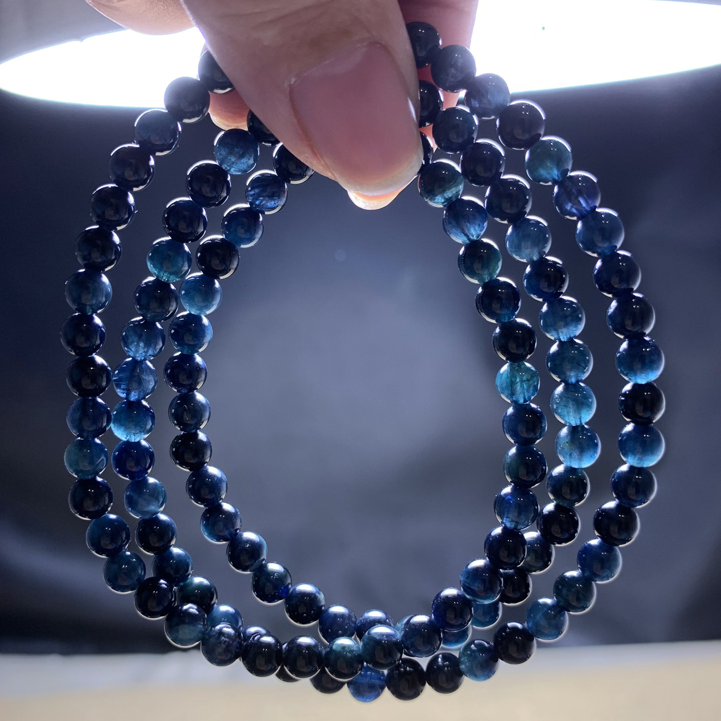 天然巴西黑糖体蓝绿色碧玺三圈手链老矿手串时尚饰品送礼物情侣款