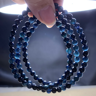 天然巴西黑糖体蓝绿色碧玺三圈手链老矿手串时尚饰品送礼物情侣款