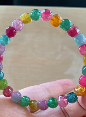 天然碧玺糖豆随形手链饰品男女生