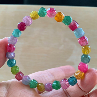 天然碧玺糖豆随形手链老矿彩虹糖果色手串水晶饰品礼物情侣款男女