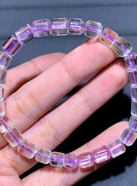 天然老矿猫眼拉丝紫锂辉桶珠手串