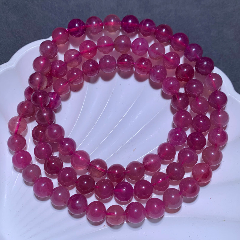 天然老矿马粉三圈手链冰透紫芙蓉石水晶手串甜美饰品送礼物闺蜜款