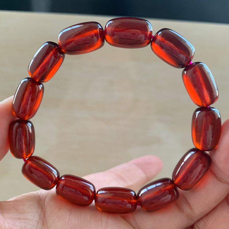 天然巴西石榴石桶珠单圈手链女人石橙红水晶手串礼物配饰闺蜜情侣