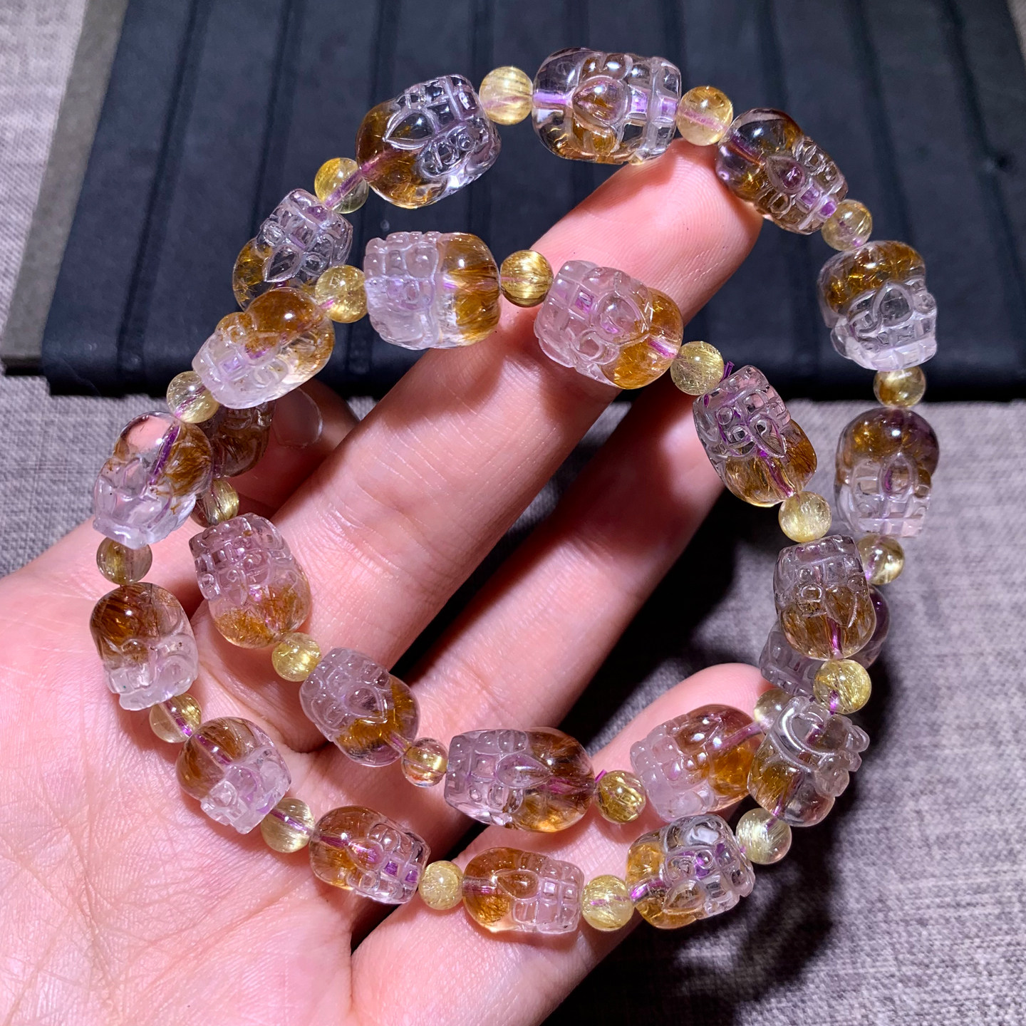 天然紫金钛晶貔貅手链金钛幽灵女