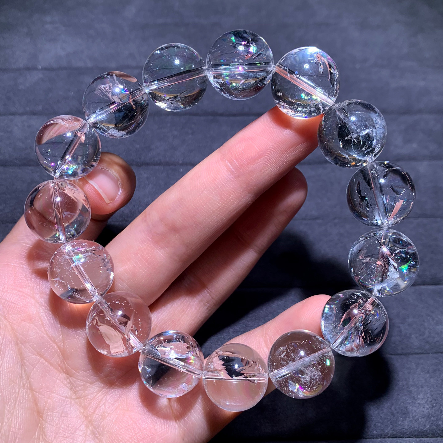 天然冰透白阿赛水晶手链单圈冰片
