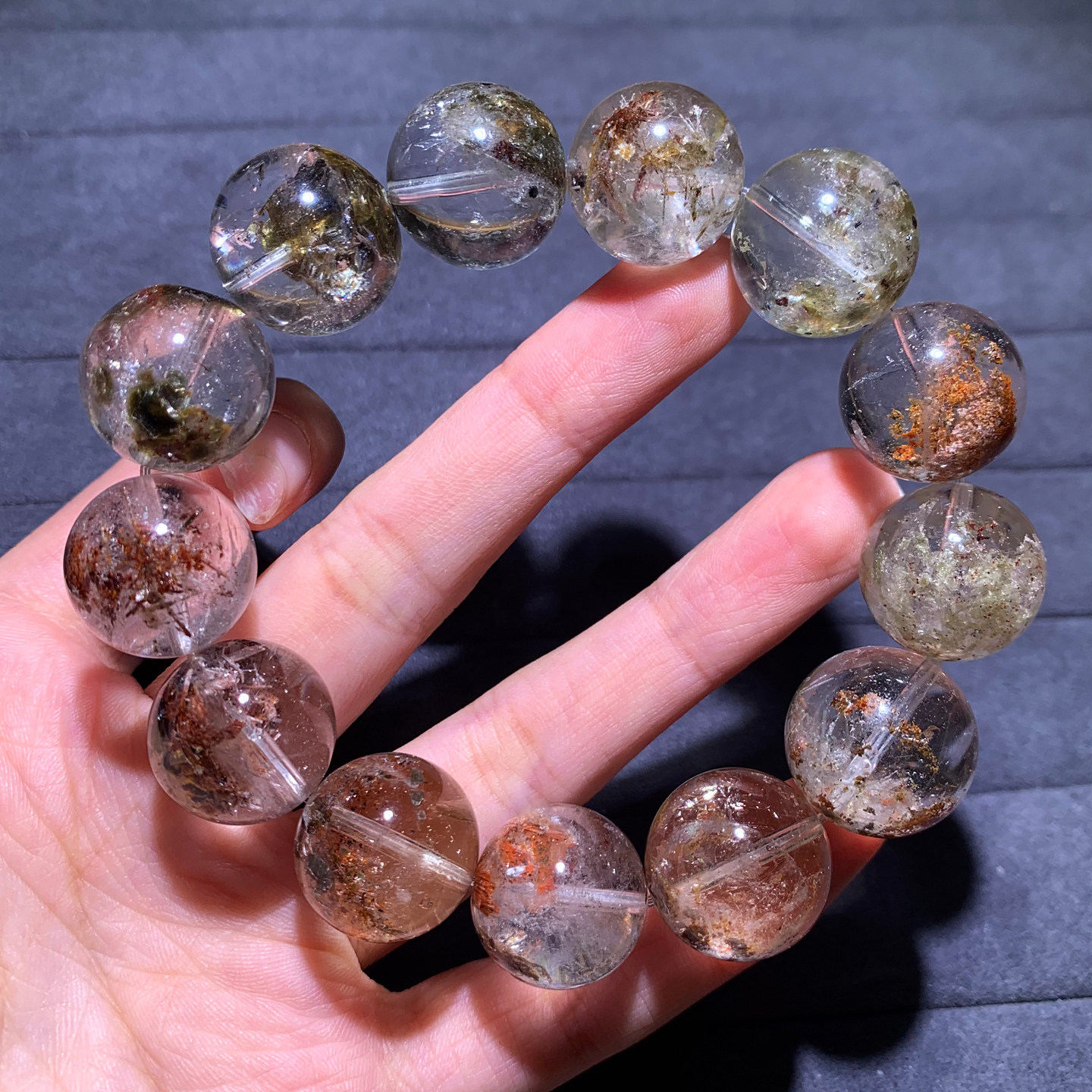 天然冰透雪霜发晶手链饰品男女生