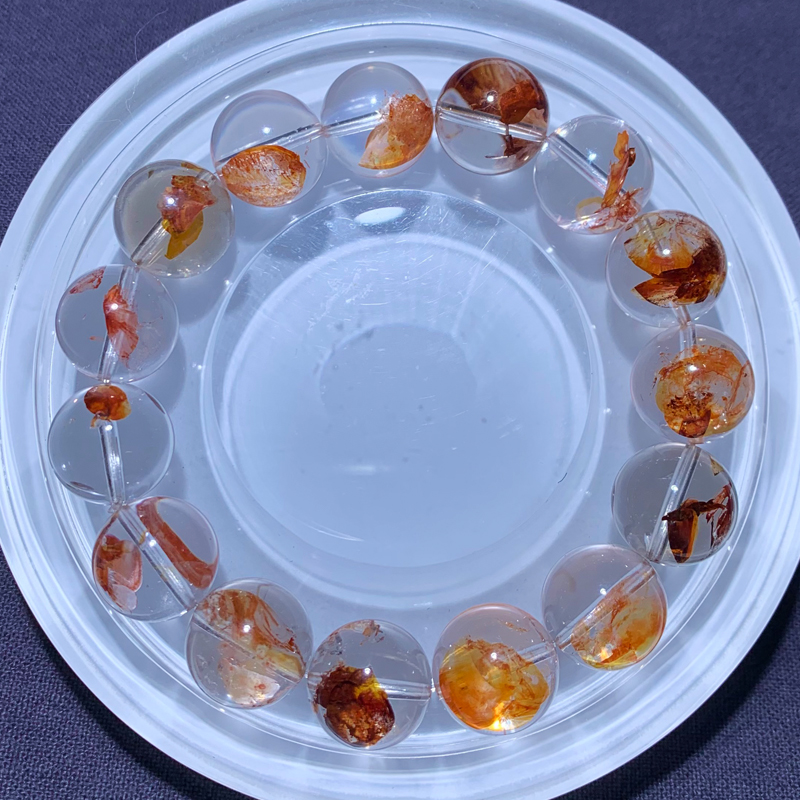天然巴西枫叶胶花水晶手串异象水晶原色红幽灵饰品一物一图礼物女