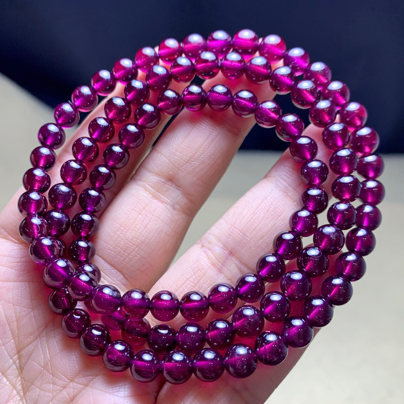 天然冰种巴西紫牙乌石榴石手链玫紫色佛珠手串三圈水晶礼物女人石