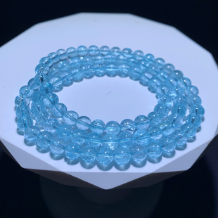 天然冰透体碎冰托帕石三圈手链魔鬼蓝色尼泊尔蓝水晶手串礼物饰品