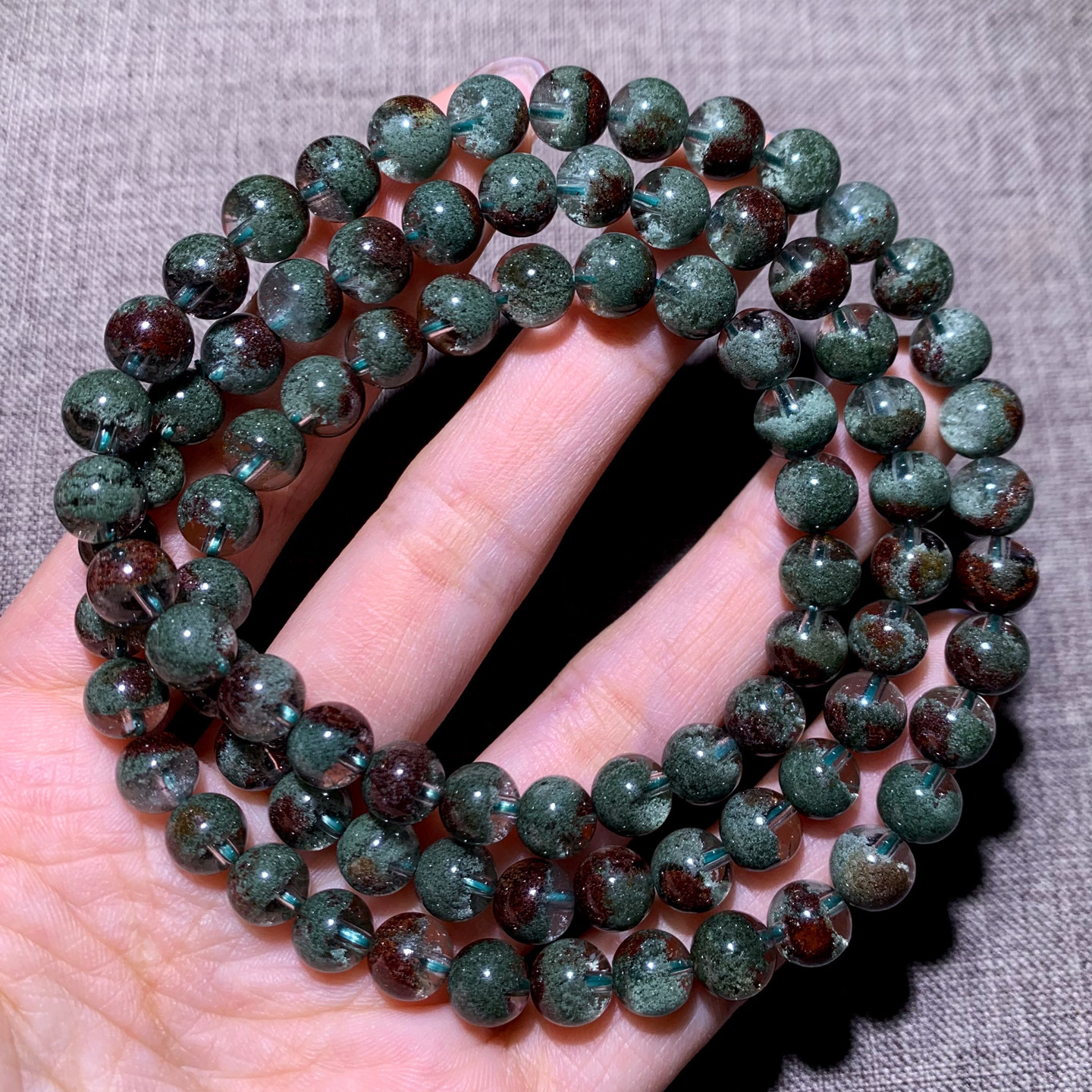 天然巴西幽灵水晶三圈手链绿红幽灵聚宝盆千层山手串送礼物饰品女