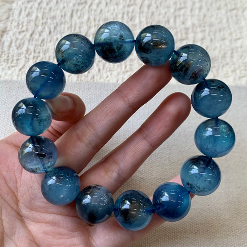 天然云母星光黑芝麻海蓝宝手链女